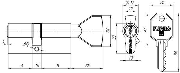Цилиндровый механизм с вертушкой 100 CM 80 mm (35+10+35) 3 ключа CP хром