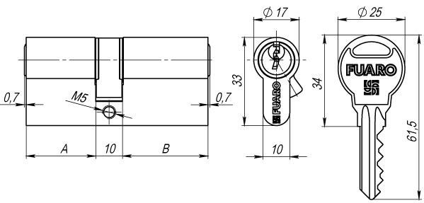 Цилиндровый механизм R300/90 mm (35+10+45) CP хром 5 кл.
