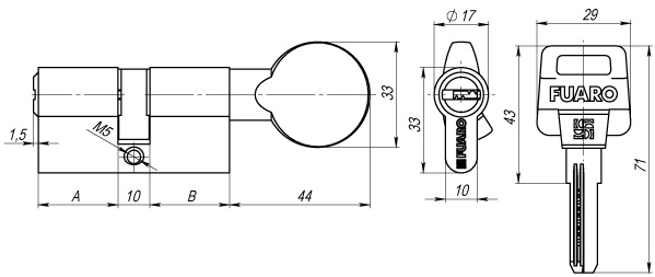 Цилиндровый механизм с вертушкой D502/80 mm (30+10+40) PB латунь 5 кл.
