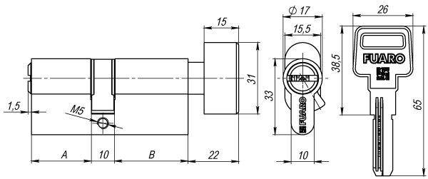 Цилиндровый механизм с вертушкой R602/100 mm (45+10+45) PB латунь 5 кл.