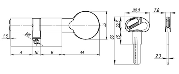 Цилиндровый механизм D-PRO502/100 mm (45+10+45) PB латунь 5 кл.